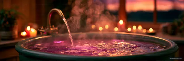 Steaming basin with candlelit flowing water