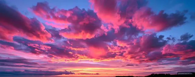 Colorful dramatic sunset sky with pink and purple clouds