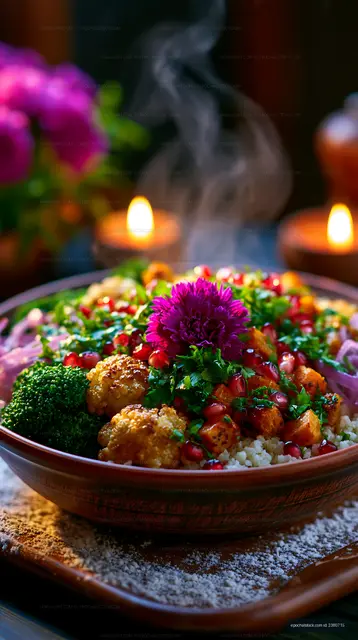 Atmospheric colorful vegetable platter with candlelight