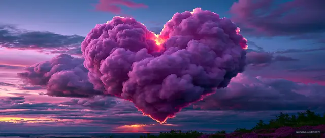 Surreal purple cloudscape over a glowing sunset horizon