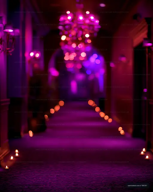 Neon-colored blurred corridor with pathway lights