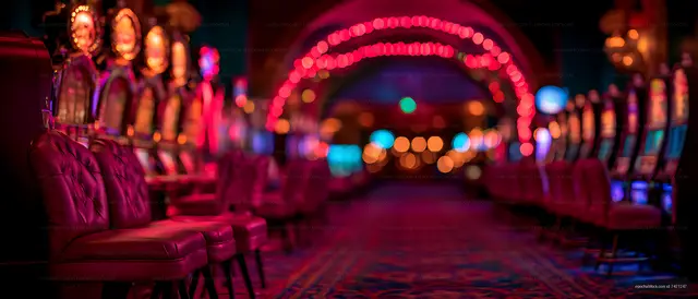 Atmospheric neon lounge interior with rows of leather seating