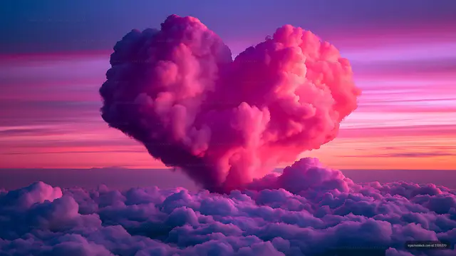 Pink and purple cloudscape beneath a glowing sunset sky