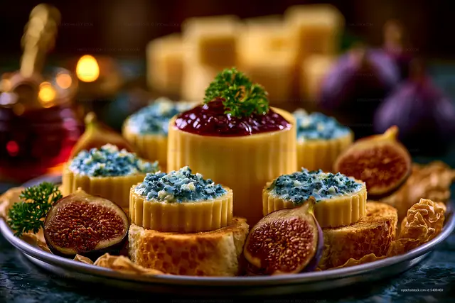 Elegant cheese appetizer platter with fresh figs