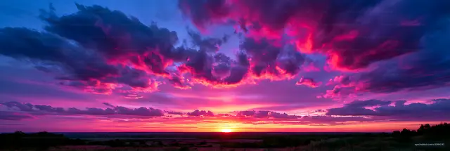 Dramatic magenta sunset over a wide coastal landscape