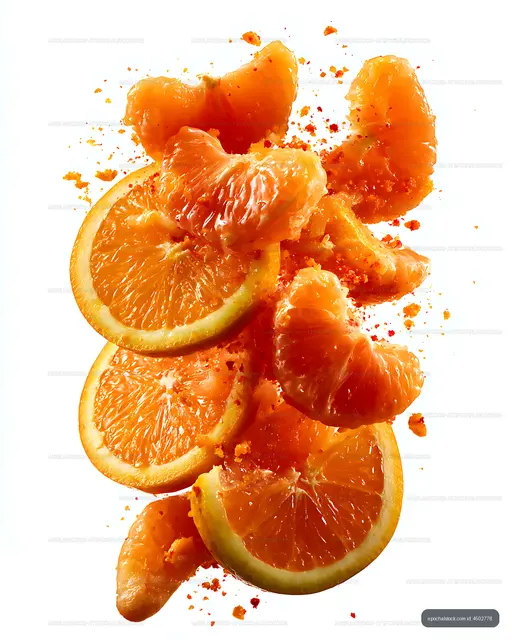 Dynamic composition of orange slices and citrus segments