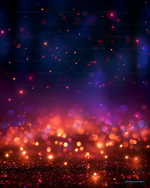 Abstract colorful bokeh glow over a sparkling surface