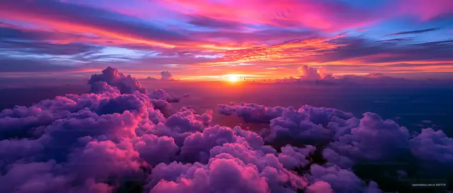Brilliant pink and purple sunset over clouds