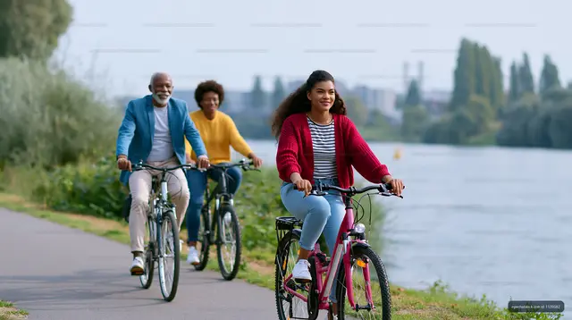 Cyclists enjoying a lakeside path