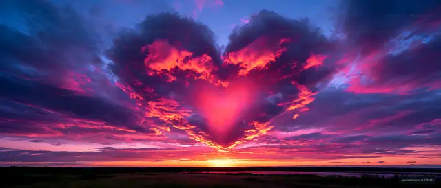 Panoramic sunset with vivid clouds and glowing horizon