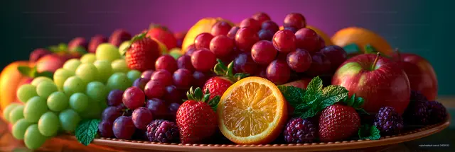 Fresh mixed fruit platter with colorful berries and grapes