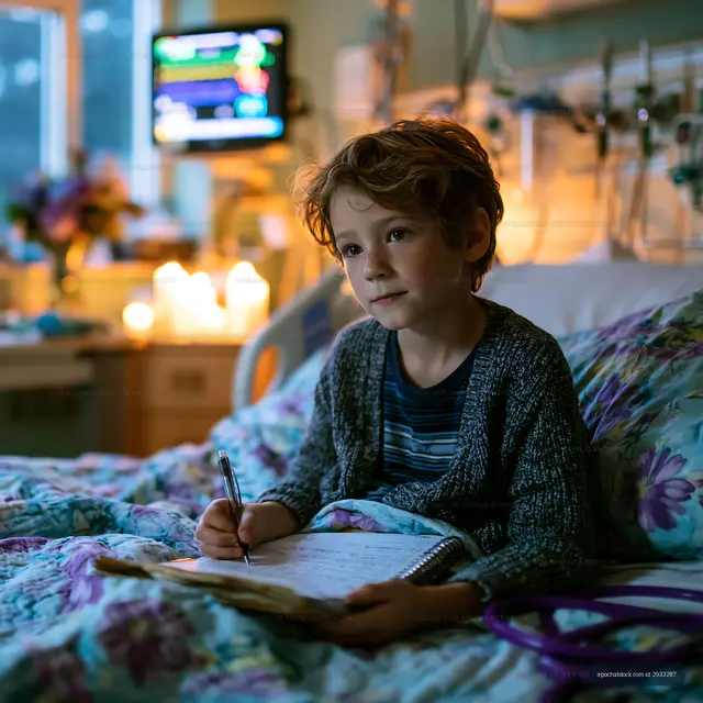 Child Studying and Writing in Bed