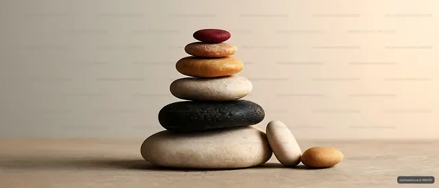 Minimal stone balance sculpture with loose pebbles