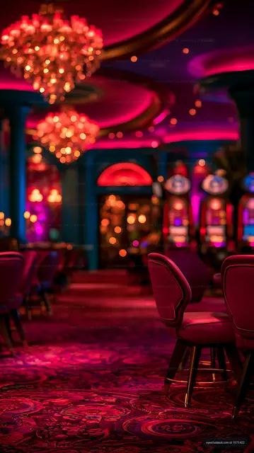 Moody magenta lounge interior with empty upholstered chairs